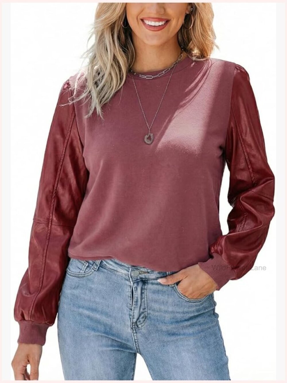 Mock Neck Long Sleeve Faux Leather Blouse Dressy Tops Women